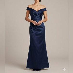 Camille La Vie Navy Blue Satin Evening Gown Size 4 Mermaid Formal Prom Dress